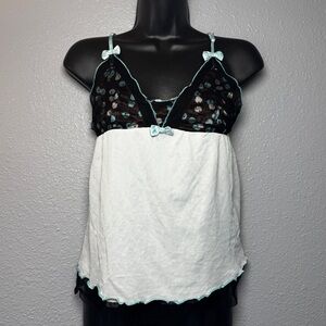 Camisole Womens vintage size Small blue polka dot ruffles with bows Tank Top